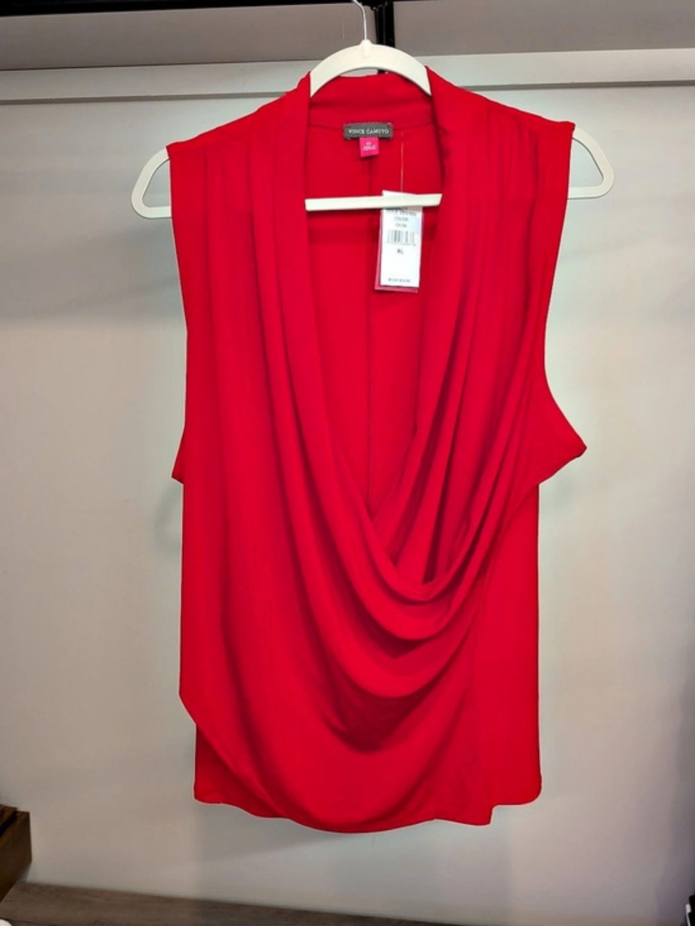 Vince Camuto V018163U Draped Neck Blouse in Red XL NWT